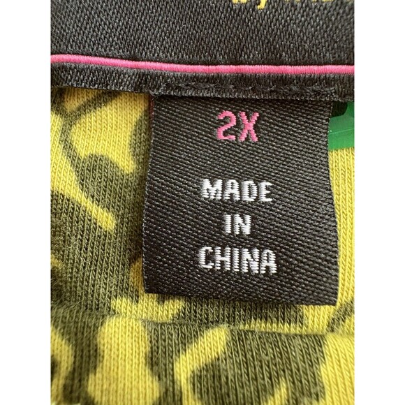 Rara Avis Apfel Lime Green Owl Print Vintage Stretch Blouse 2x Womens Minimalist - Picture 9 of 9